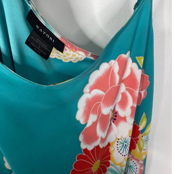 NATORI CYPRUS Floral CHEMISE blue cami dress L - Picture 6 of 8